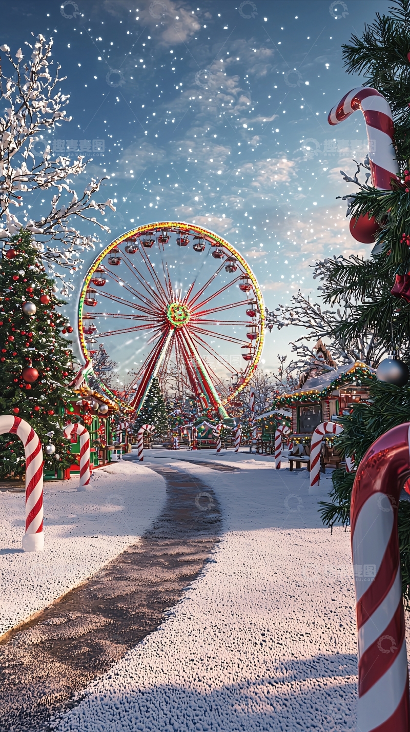 高清大图下载【趣麦麦图】冬日雪景摩天轮乐园