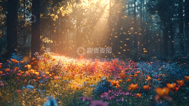 高清大图下载【趣麦麦图】阳光穿过森林花田