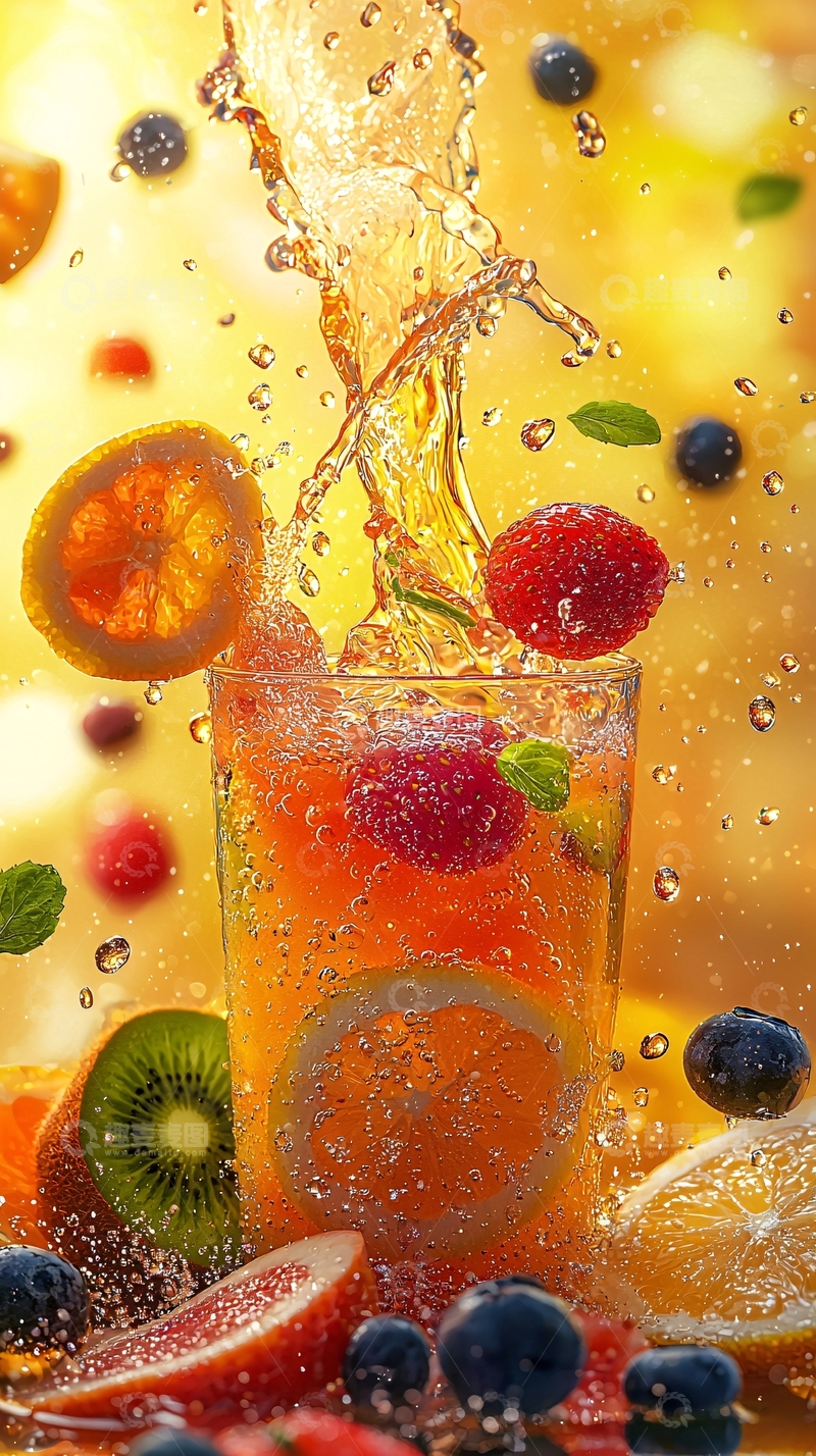 高清大图下载【趣麦麦图】水果飞溅入杯