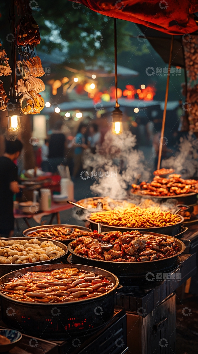 高清大图下载【趣麦麦图】街头美食小吃摊夜景