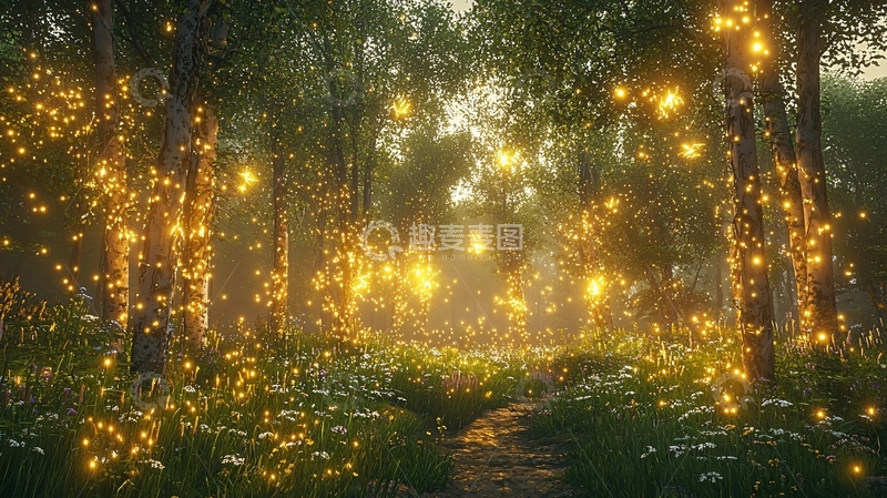 高清大图下载【趣麦麦图】梦幻森林萤火虫小径