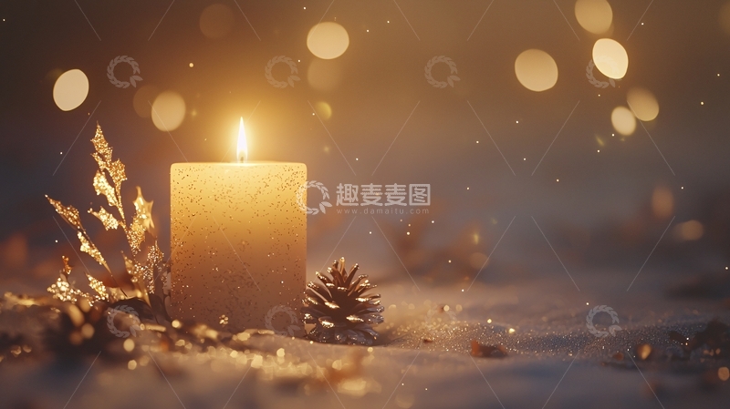 高清大图下载【趣麦麦图】温暖烛光冬日雪景