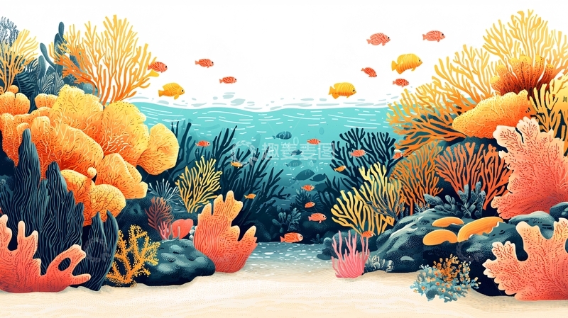 高清大图下载【趣麦麦图】卡通珊瑚礁水下世界