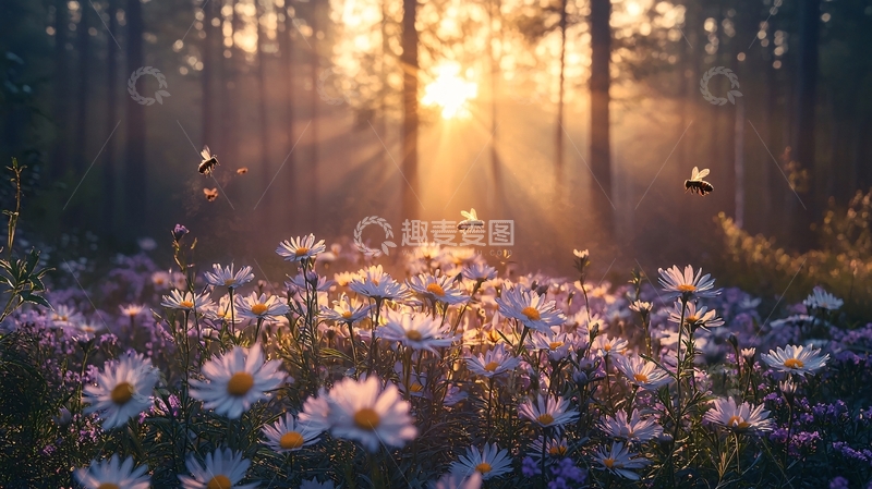 高清大图下载【趣麦麦图】森林花海阳光