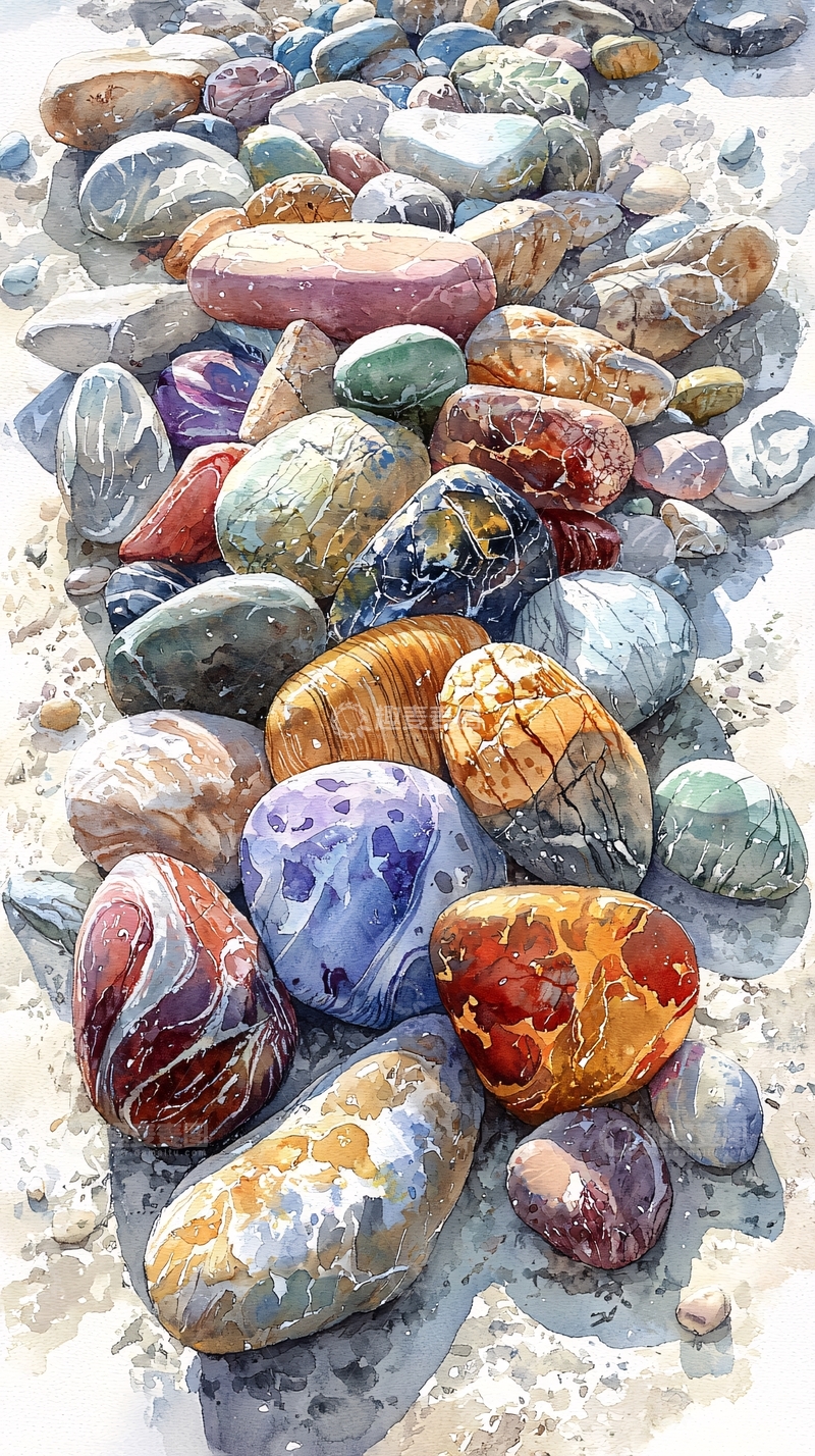 高清大图下载【趣麦麦图】水彩鹅卵石小路