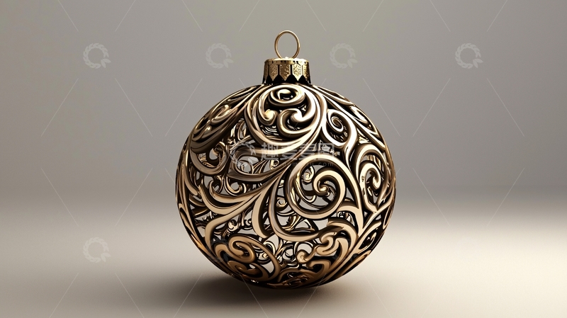 高清大图下载【趣麦麦图】金色镂空圣诞球