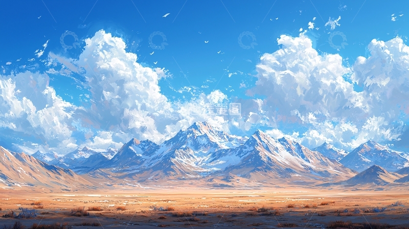 高清大图下载【趣麦麦图】连绵雪山与棉花糖云朵