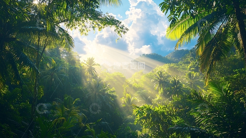 高清大图下载【趣麦麦图】热带雨林阳光穿透