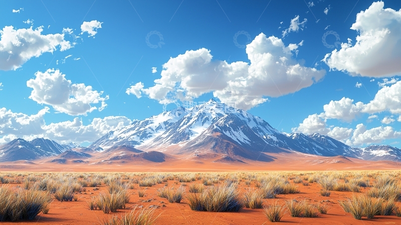 高清大图下载【趣麦麦图】雪山下的荒漠景观