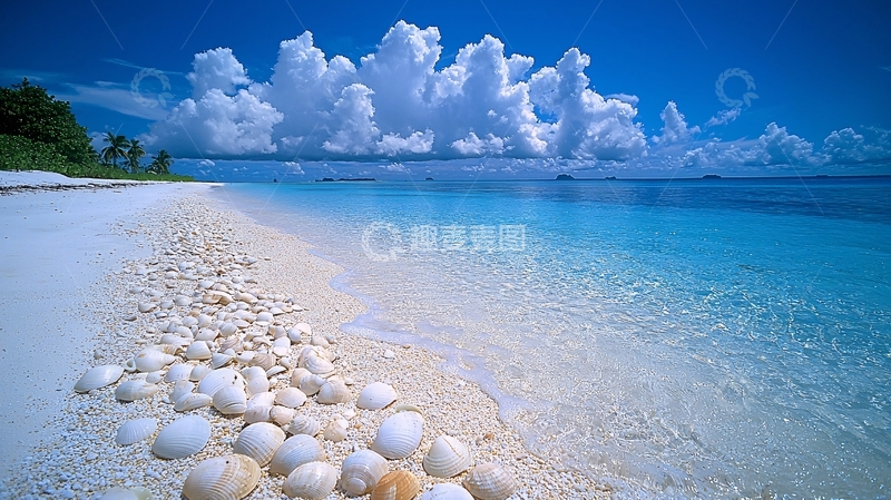 高清大图下载【趣麦麦图】晴朗海滩与白云