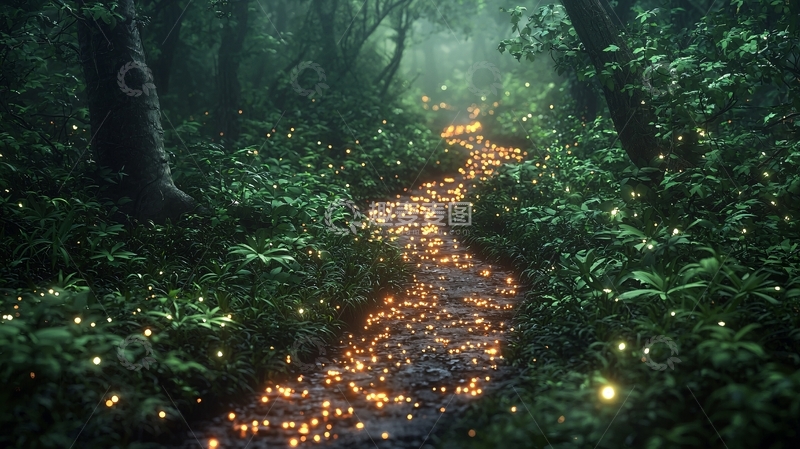 高清大图下载【趣麦麦图】森林小路点缀灯光