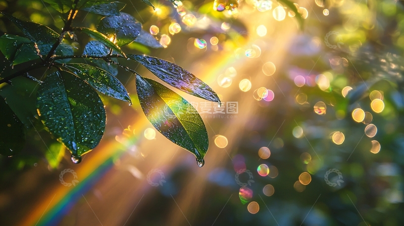 高清大图下载【趣麦麦图】阳光穿透树叶形成光晕和彩虹