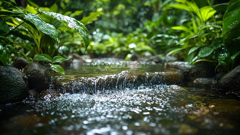 高清大图下载【趣麦麦图】热带雨林小溪的特写