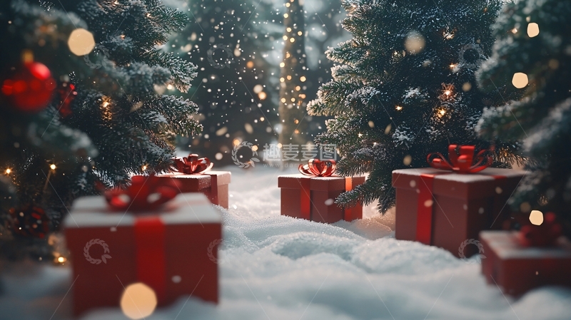 高清大图下载【趣麦麦图】圣诞节雪景礼物