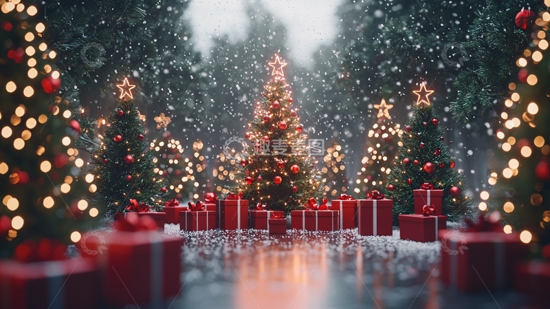高清大图下载【趣麦麦图】圣诞树林雪景