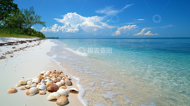 高清大图下载【趣麦麦图】海滩白沙碧海蓝天白云