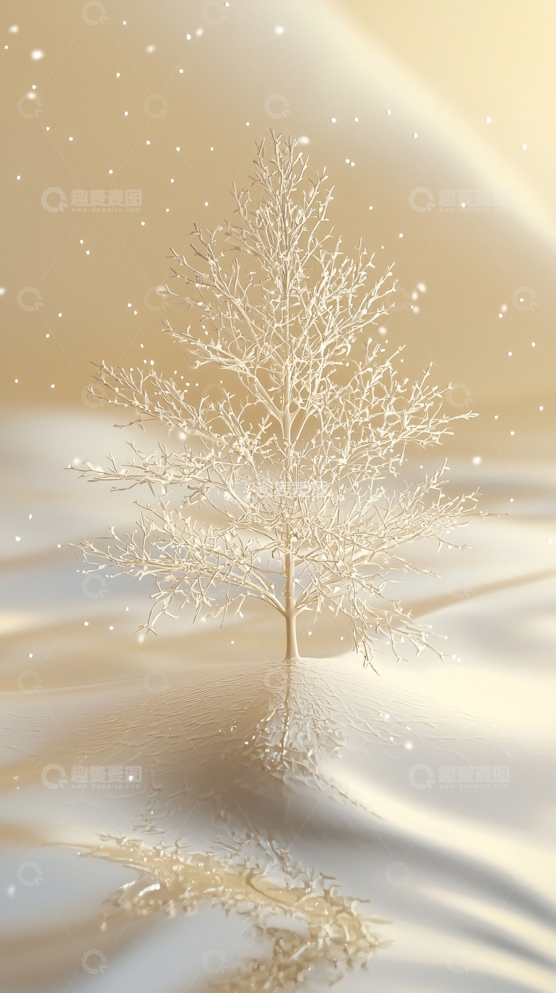 高清大图下载【趣麦麦图】金色雪地里的小树