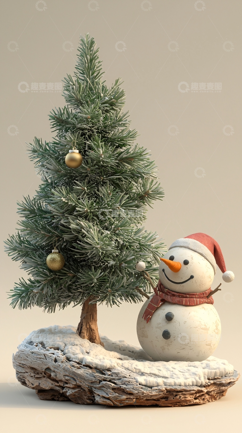 高清大图下载【趣麦麦图】圣诞雪人与圣诞树