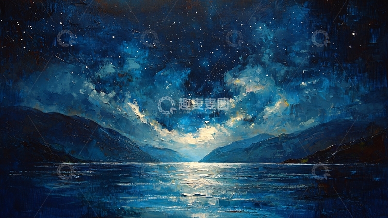 高清大图下载【趣麦麦图】宁静湖面上的星夜