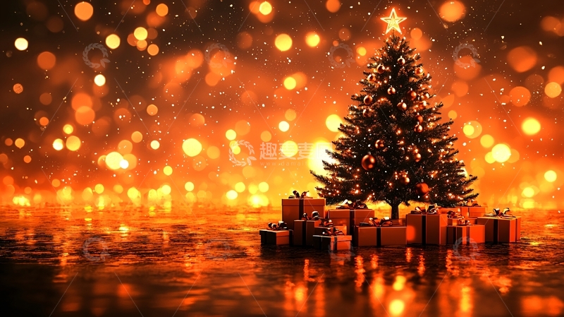 高清大图下载【趣麦麦图】温暖圣诞树下礼物堆积如山