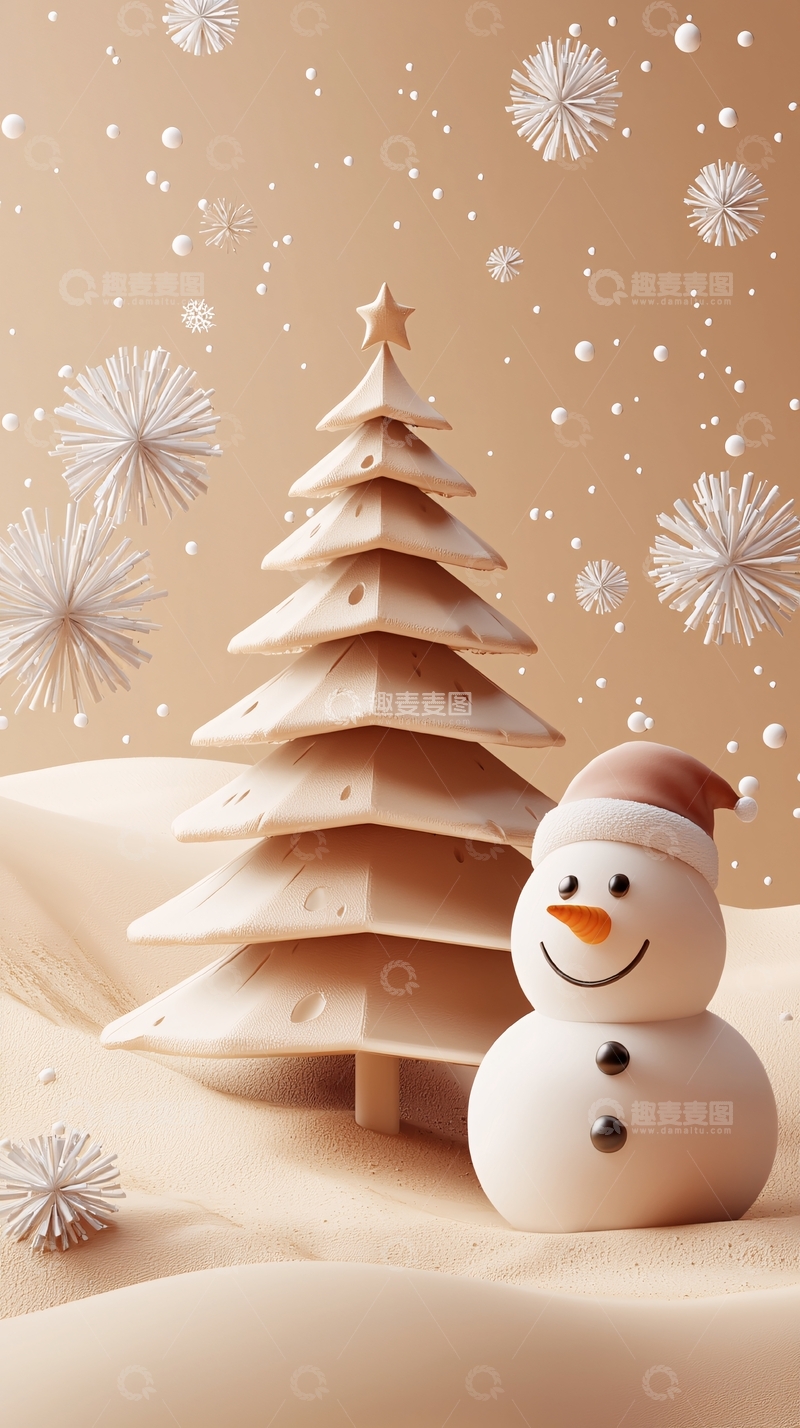 高清大图下载【趣麦麦图】简约圣诞树雪人