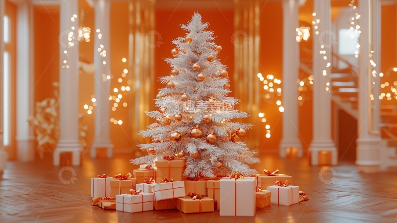 高清大图下载【趣麦麦图】橘色背景圣诞树