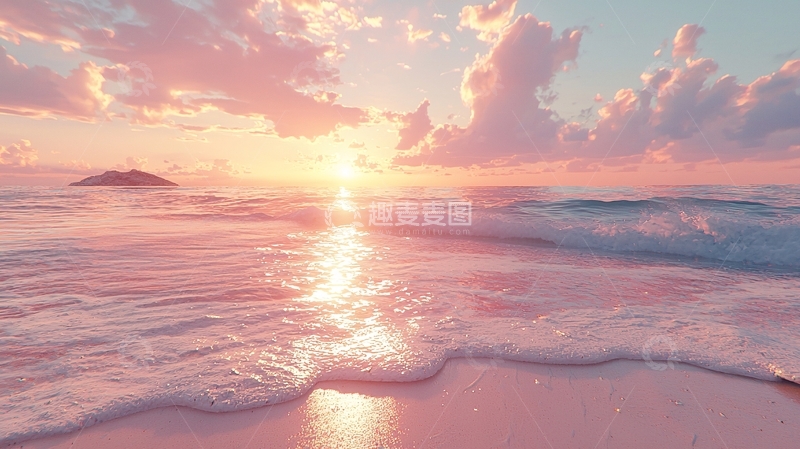 高清大图下载【趣麦麦图】粉色日落海滩