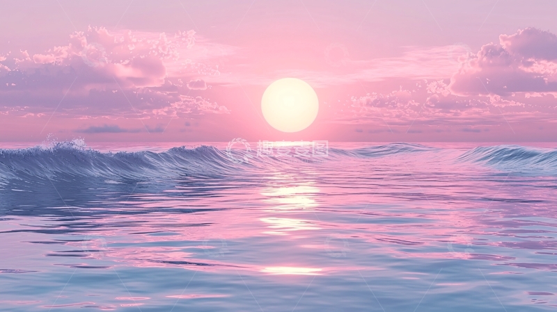 高清大图下载【趣麦麦图】粉色天空下的宁静海面