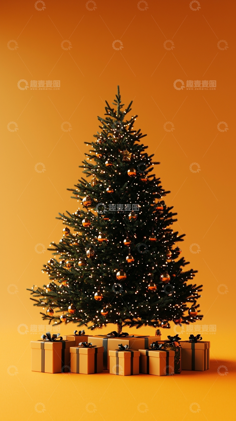 高清大图下载【趣麦麦图】橙色背景圣诞树