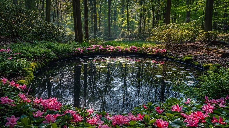 高清大图下载【趣麦麦图】森林里平静的池塘