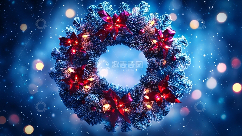 高清大图下载【趣麦麦图】蓝色背景圣诞花环