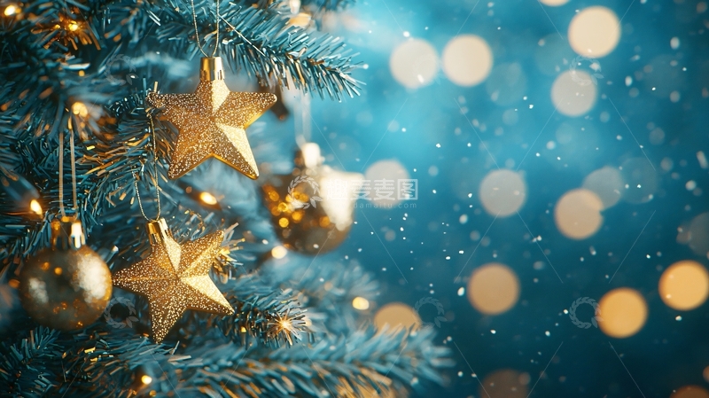 高清大图下载【趣麦麦图】蓝色背景圣诞树