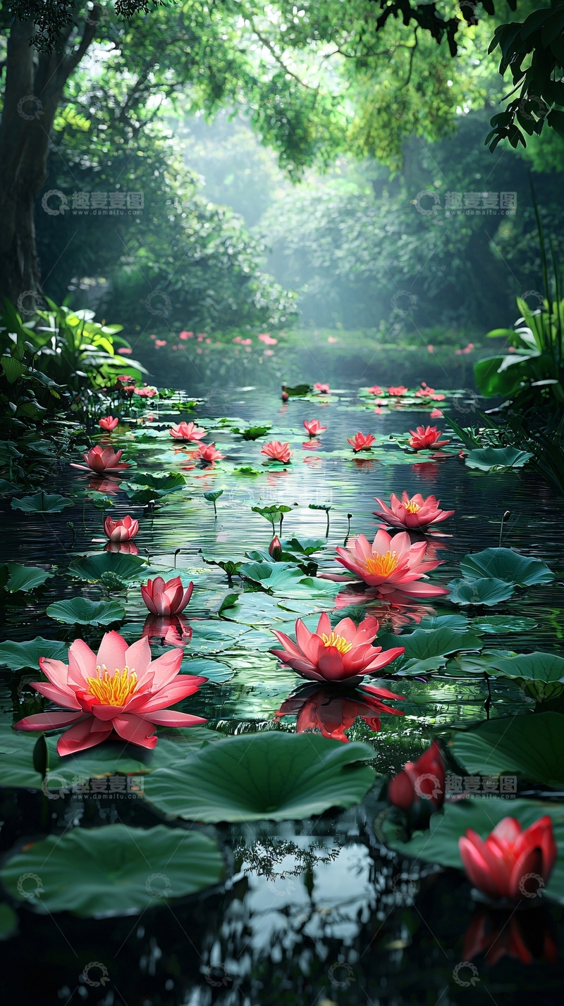 高清大图下载【趣麦麦图】宁静水面上的莲花