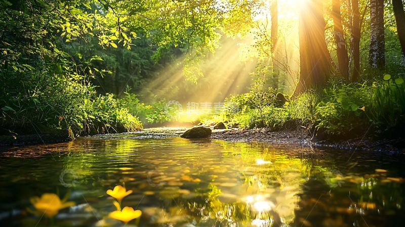 高清大图下载【趣麦麦图】阳光穿透森林小溪
