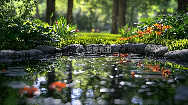 高清大图下载【趣麦麦图】宁静花园池塘