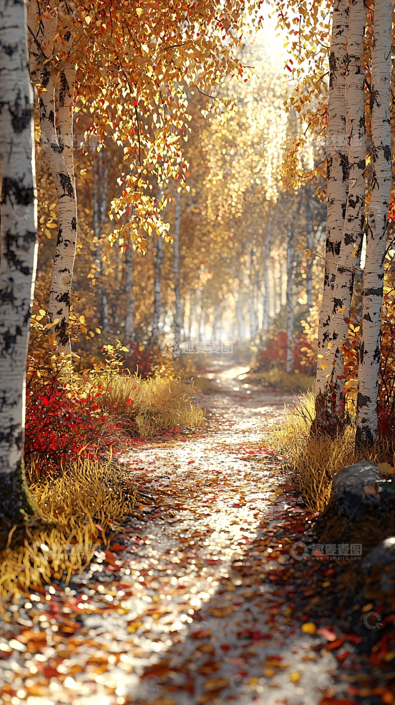 高清大图下载【趣麦麦图】秋日森林小路光影唯美