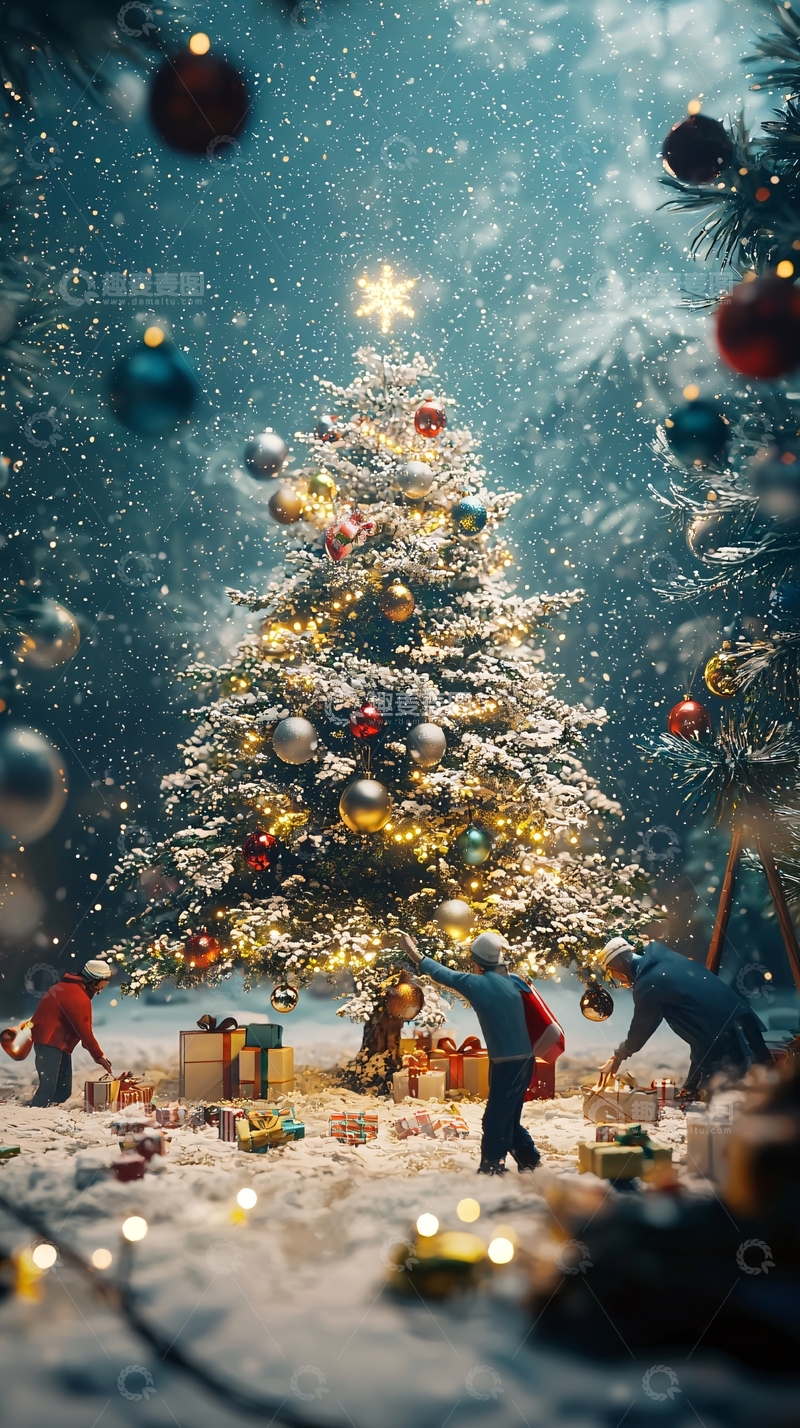 高清大图下载【趣麦麦图】雪夜森林圣诞树1