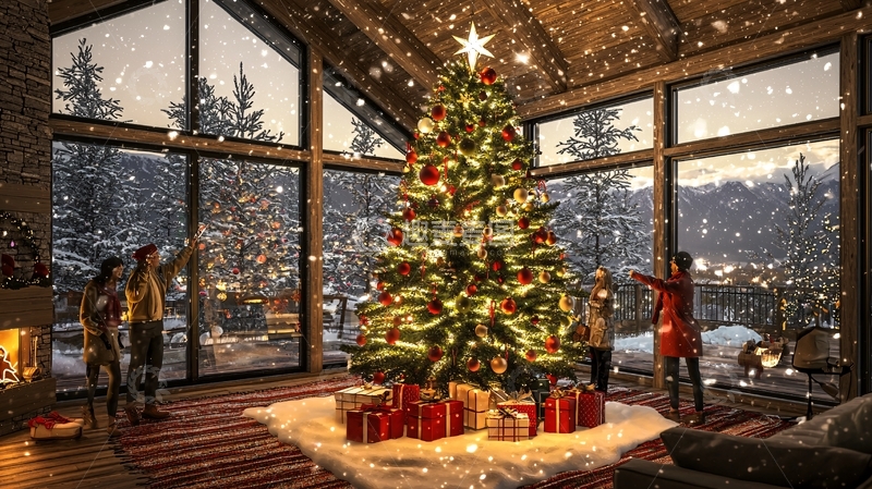 高清大图下载【趣麦麦图】温馨家庭圣诞树