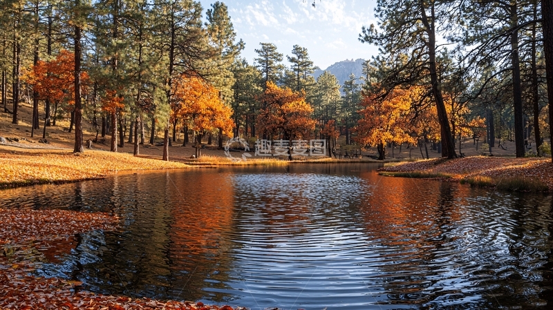 高清大图下载【趣麦麦图】秋季湖畔森林美景