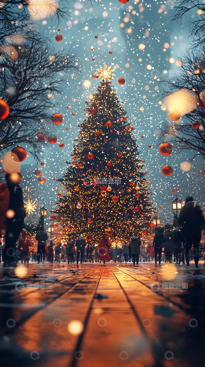 高清大图下载【趣麦麦图】圣诞树下的雪夜