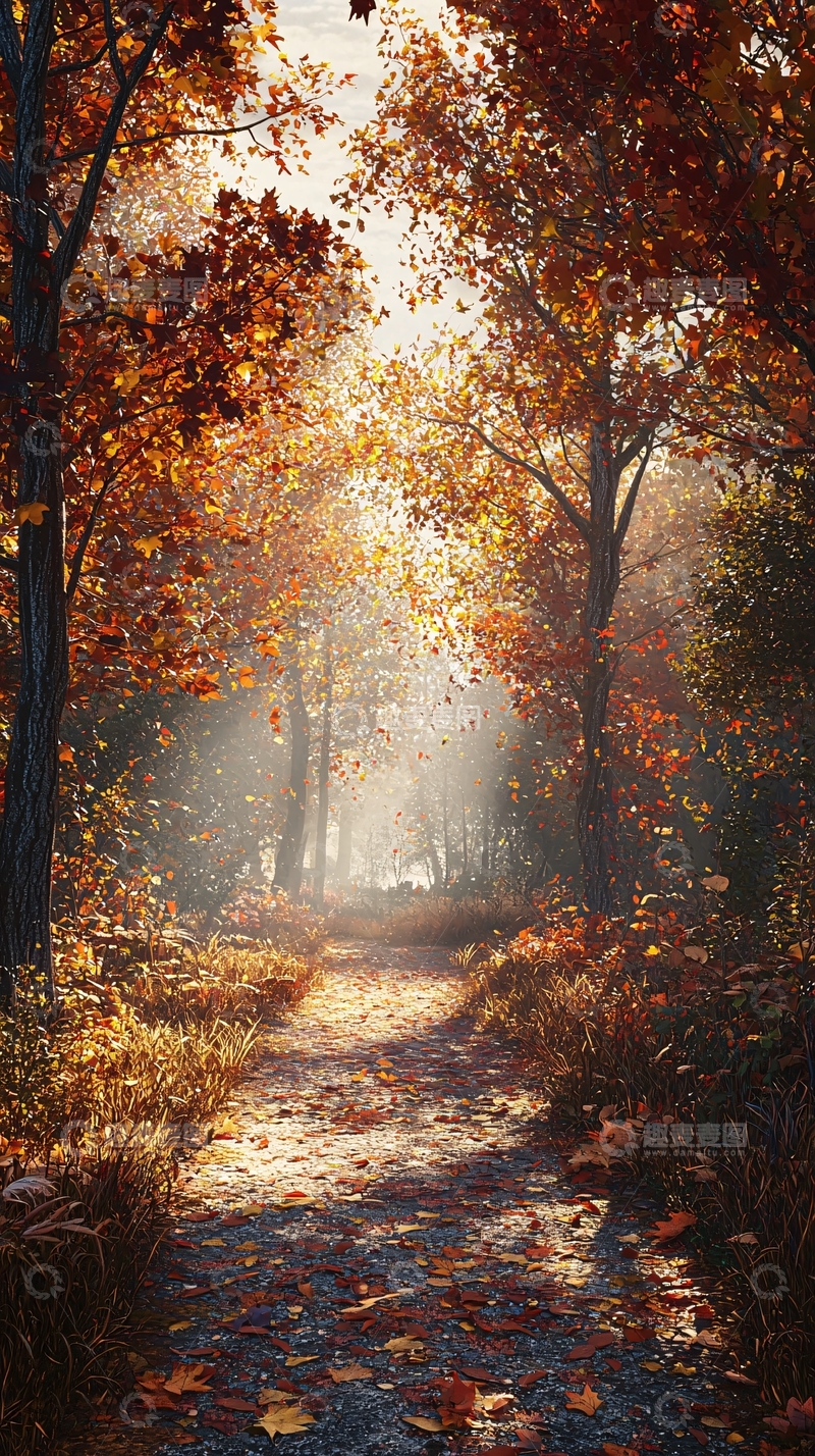 高清大图下载【趣麦麦图】秋日森林阳光小径
