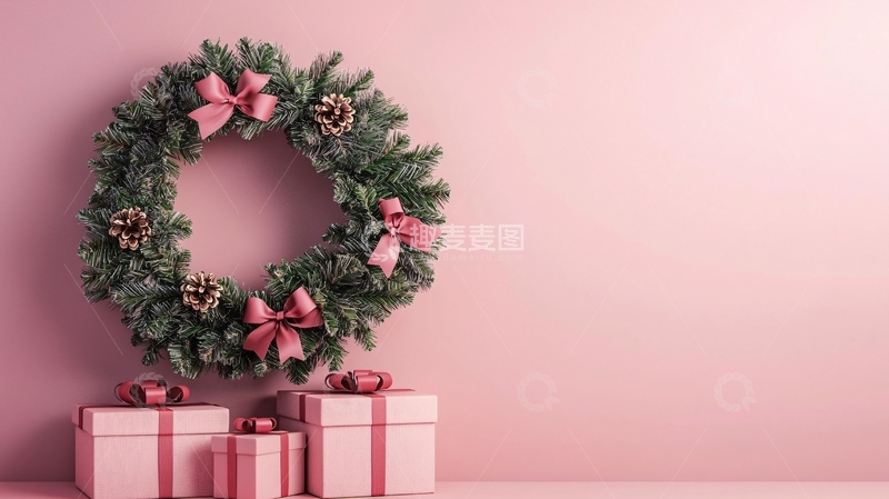 高清大图下载【趣麦麦图】粉色系圣诞花环