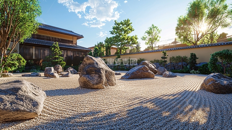 高清大图下载【趣麦麦图】日式庭院的石头沙砾景观