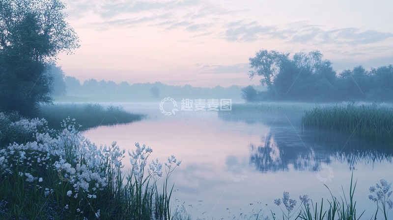 高清大图下载【趣麦麦图】宁静的湖面晨雾