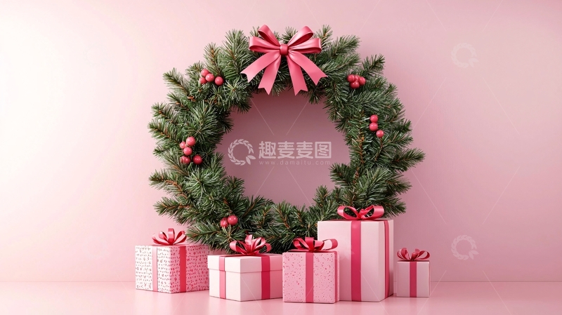 高清大图下载【趣麦麦图】粉色圣诞花环