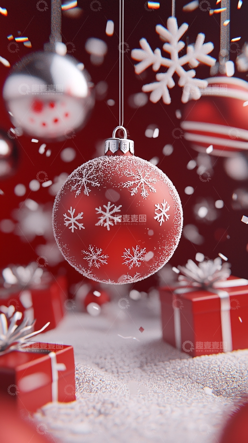高清大图下载【趣麦麦图】红球雪花圣诞装饰