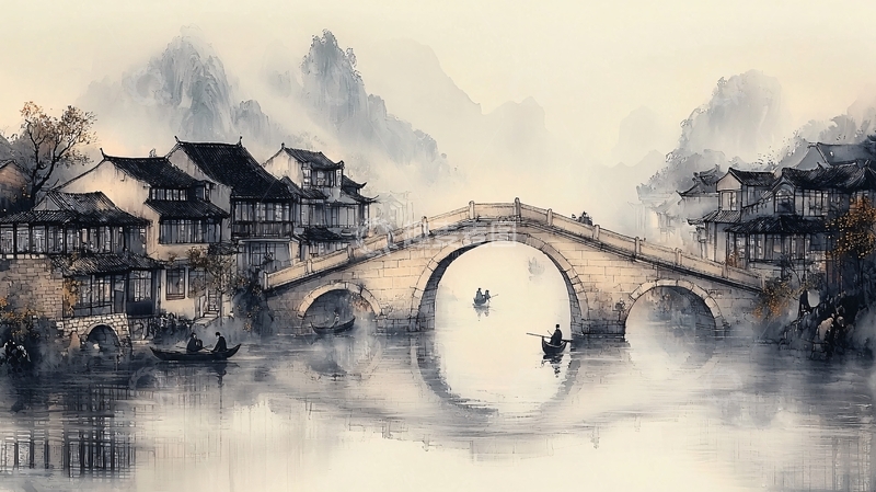 高清大图下载【趣麦麦图】水墨江南小桥流水人家