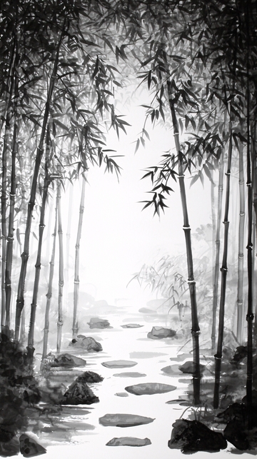 水墨竹林小路