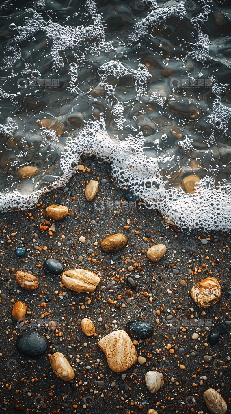 高清大图下载【趣麦麦图】海浪拍打卵石海岸