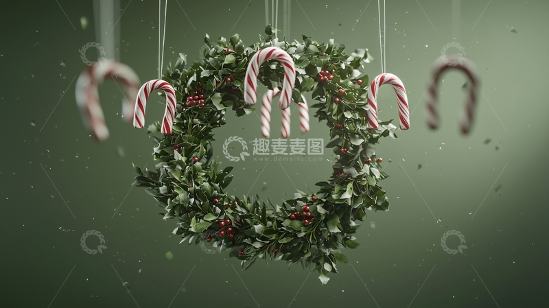 高清大图下载【趣麦麦图】悬挂的圣诞花环